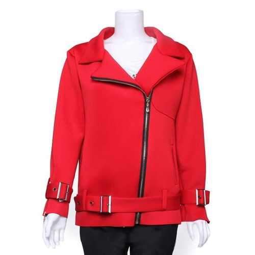 Women Lapel Zipper Bandages Pockets Long Sleeve Motorcycle Jacket