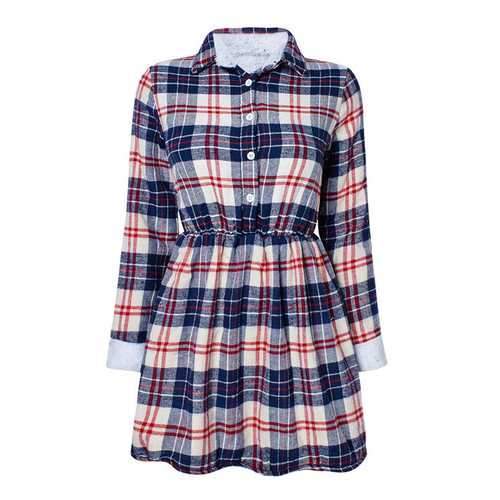 Women Thickening Plaid Elastic Waist Long Sleeve Blouse