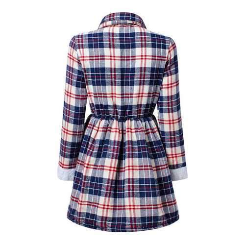 Women Thickening Plaid Elastic Waist Long Sleeve Blouse