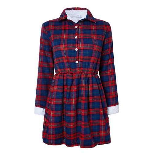 Women Thickening Plaid Elastic Waist Long Sleeve Blouse