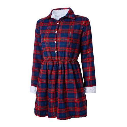 Women Thickening Plaid Elastic Waist Long Sleeve Blouse