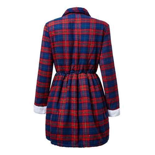 Women Thickening Plaid Elastic Waist Long Sleeve Blouse