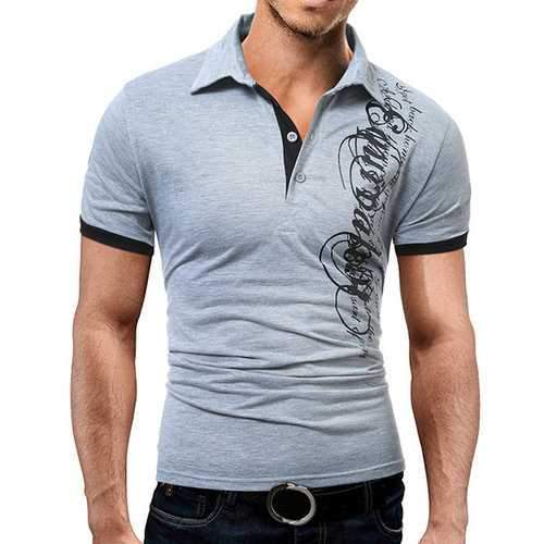 Letter Printed Slim Fit Casual Golf Shirts